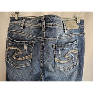 Silver Jeans Womens Blue Denim Suki Skinny Crop Distressed Size 16